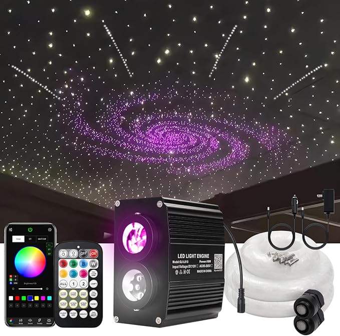 AKEPO Dual Color Twinkle+Shooting Star All-in-one Fiber Optic Lights, 1200pcs+240pcs Meteor Fibers in 0.03in 9.8ft 18W APP/Remote Control Car Home RGBW Sound Activated Starlight Headliners Kit