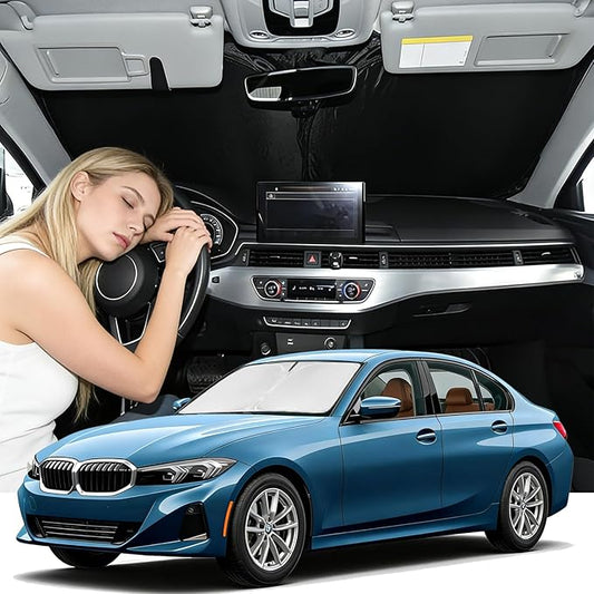 Windshield Sunshade for BMW 3 Series 2019-2026 Sun Shade (330i M340i&M3) Car Accessories Upgrade 4 Layers Blocks UV Rays Custom Fit 3 Series Car Window Shades Windshield Keep Cool Foldable