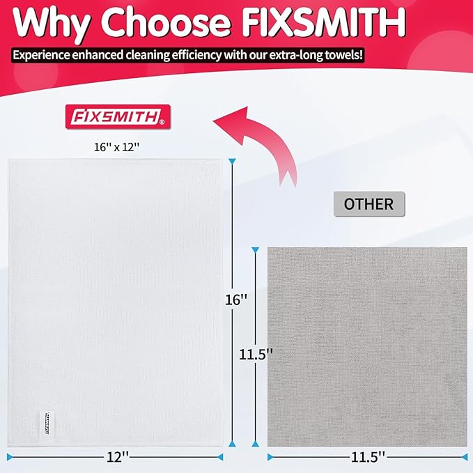 FIXSMITH White Microfiber Cleaning Cloth -Pack of 24, Highly Absorbent Cleaning Rags, 16"X12" All Purpose Cleaning Towels for Housekeeping, Kitchen, Car, Lint Free and Reusable Microfiber Towels