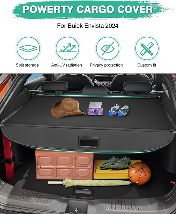 Powerty Retractable Cargo Cover for 2024 Buick Envista, Canvas Texture Trunk Cover Privacy Screen Rear Security Shade for Envista Accessories