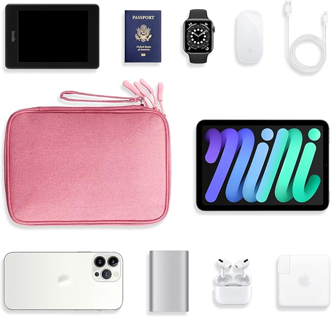 DDgro Electronic Cable Organizer Bag, Large Travel Cord Storage Case for Charger, Power Bank, Cables & Tech Accessories (Large, Dark Pink)