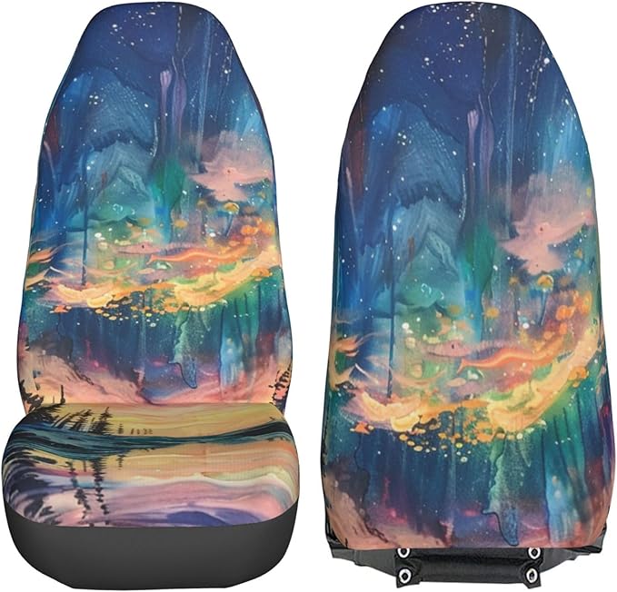 Delerain Car Seat Covers Set 2Pcs, Aurora Borealis Universal Front Car Seats Vehicle Enterior Protector Suitable Fits Most Car Auto SUV Sedan Truck