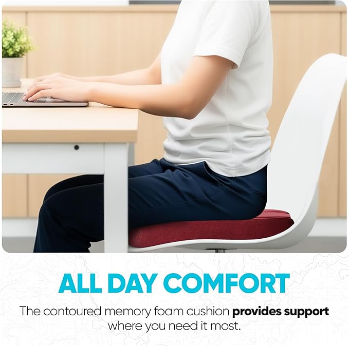 FORTEM Seat Cushion, Office Chair Cushion, Desk Chair Memory Foam, Sciatica Coccyx Tailbone Pain Relief, Pressure Relief, Sitting Pad, for Long Gaming & Sitting, Washable Cover, Non Slip