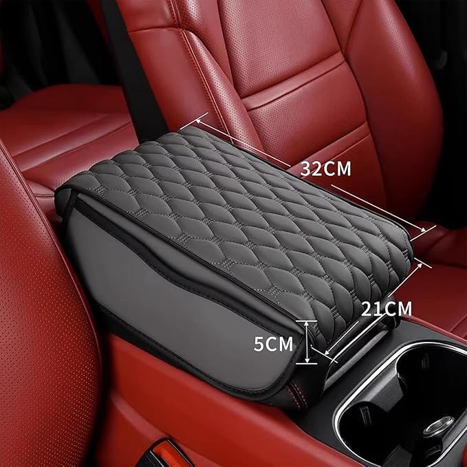 Car Center Console Cushion Pad for Hyundai Elantra 2017-2020, Leather Armrest Box Pad Armrest Cover Arm Rest Cover Pad with 2 Storage Bags Waterproof for Most Vehicles Vehicles SUVs, D/Grey