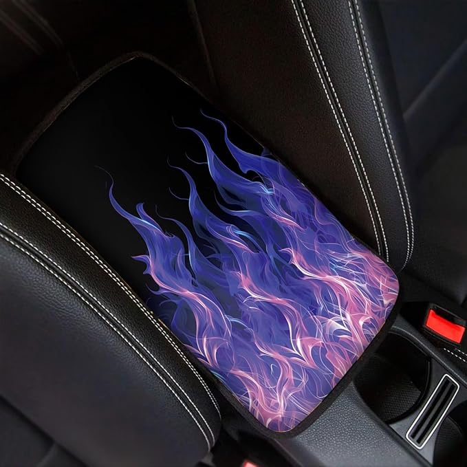 Dreaweet Purple Flame Car Armrest Cover Universal Car Accessories Center Console Pad Scratch-Resistant Universal Arm Rest Cover for SUV Truck Sedan