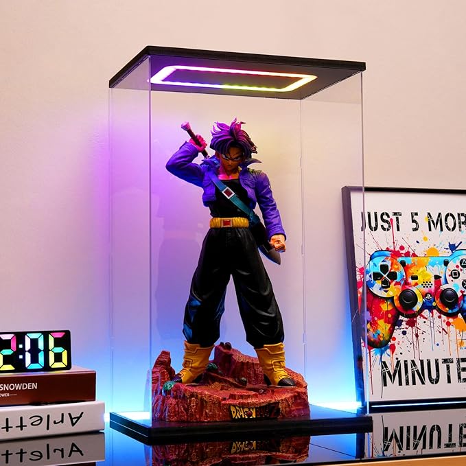 Clear Acrylic Display Case with Light for Gundam Display, Multiple Color Lights Dustproof Protection Display Box for Collectibles Action Figures（14×10×21inch）