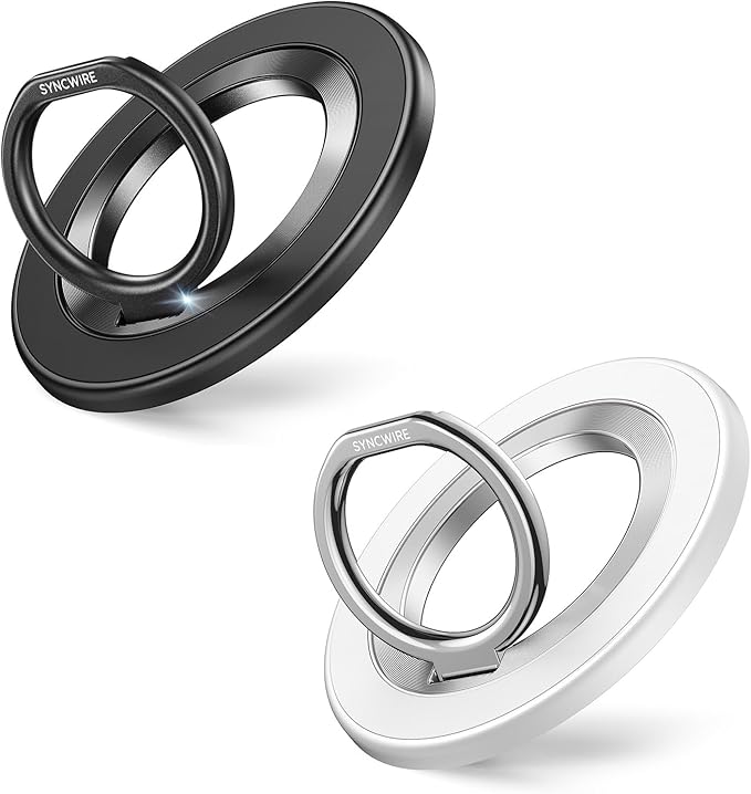 SYNCWIRE Magnetic Phone Ring Holder for MagSafe [2 Pack] - Magnet Cell Phone Grip Stand Finger Ring Kickstand Two-Sided Magnetic Compatible with iPhone 17 Pro Max 16 15 14 13 12 MagSafe Accessories