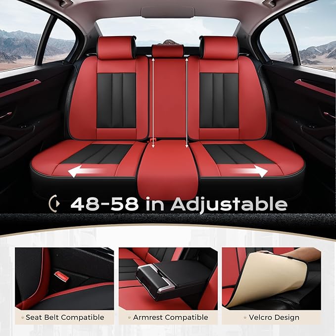Coverado Car Seat Cover, Cover for Cars Full Seat, Premium Leather, Universal Fit Waterproof Seat Protectors, Car Seat Cushion Non-Slip for Most Cars-Black Red