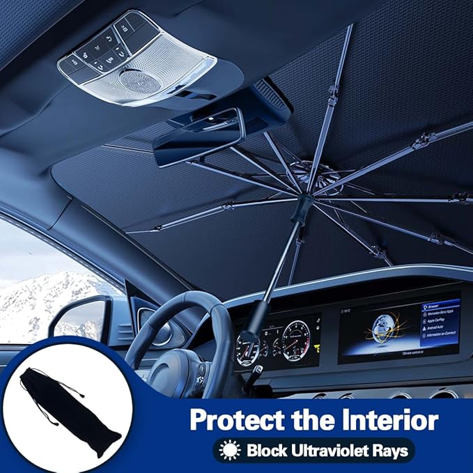 2026 Windshield Sun Shade Umbrella, Foldable Car Umbrella Sunshade with UV Block Car Front Window (Heat Insulation Protection) for Auto Windshield Covers Trucks Cars (Large)