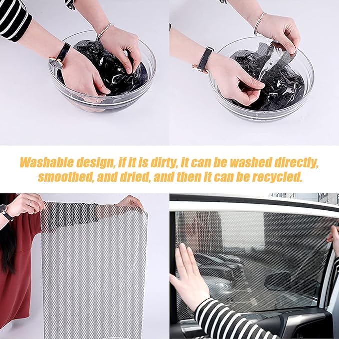 Car Side Window Sunshade, 4 PCS Static Cling Films Stickers Sun Shade UV Rays Privacy Protector, Reuseable Washable Sun Shade for Most Cars, Vhicles, SUV