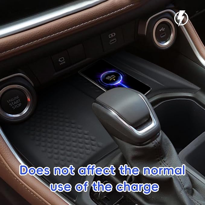 Auovo Charging Mat Compatible with 2025 Toyota Grand Highlander Accessories 2024-2026 Grand Highlander Car Cup Holder Insert & Non-Slip Silicone Charging Protective Mat Pad