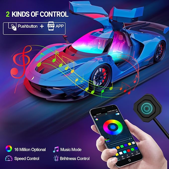 WEBUPAR Dreamcolor Acrylic Interior Car Lights, 22 in 1 RGB Car LED Strip Lights with APP Control and 213 Color Modes, Car Accessories Car Decorative Lights, Neon Car Ambient Lighting Kits