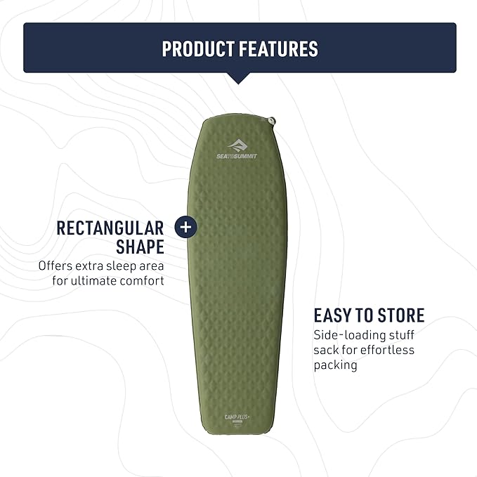 Sea to Summit Camp Plus Self-Inflating Foam Sleeping Mat for Camping - Rectangular - Large (78 x 25.2 x 2.6 inches)