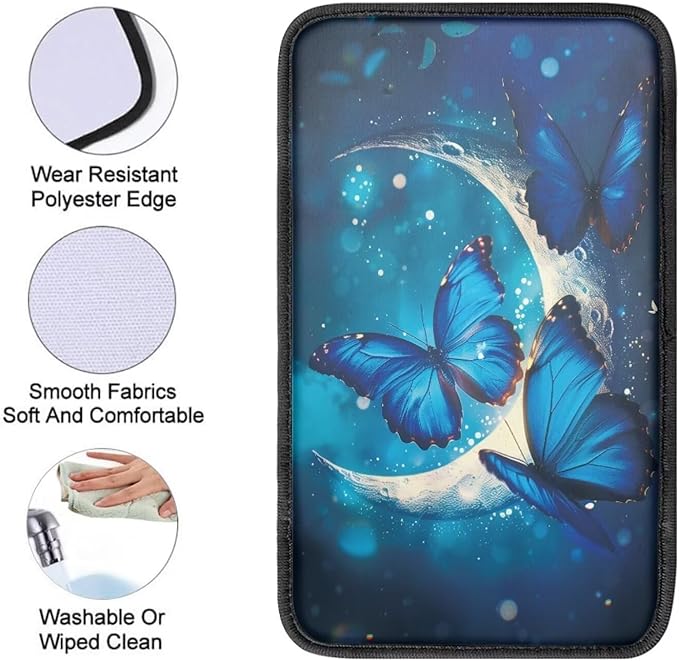 UNICEU Butterfly Car Interior Set Moon Butterflies Car Center Console Pad Universal Washable Auto Armrest Seat Box Cover Interior Protector Universal Fit SUV Vehicles