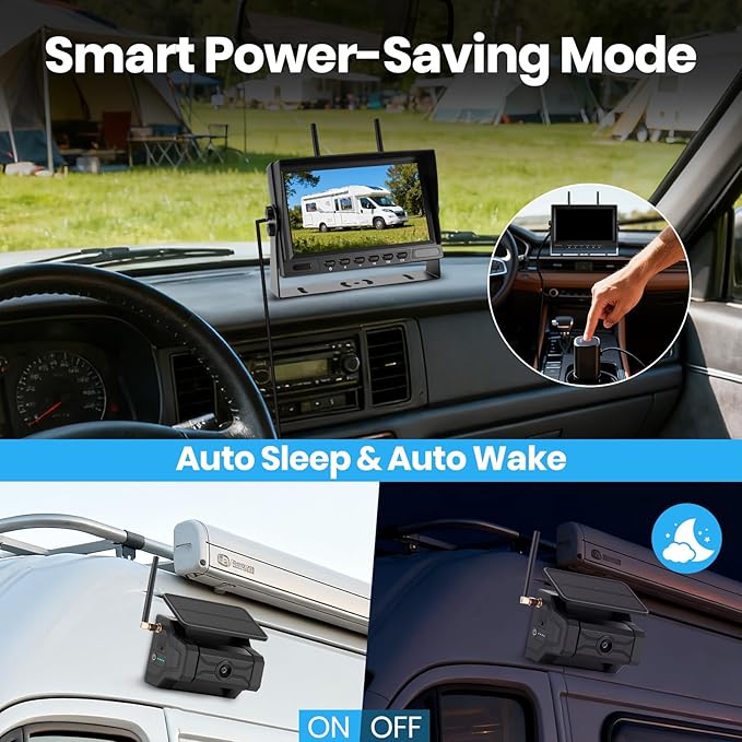 Magnetic Solar Wireless Backup Camera for Trailer: No Wiring Quick Install 7" HD 2-Split Monitor Rechargeable Battery IP68 Rearview Camera System for RV Truck Camper Horse Trailer Camera
