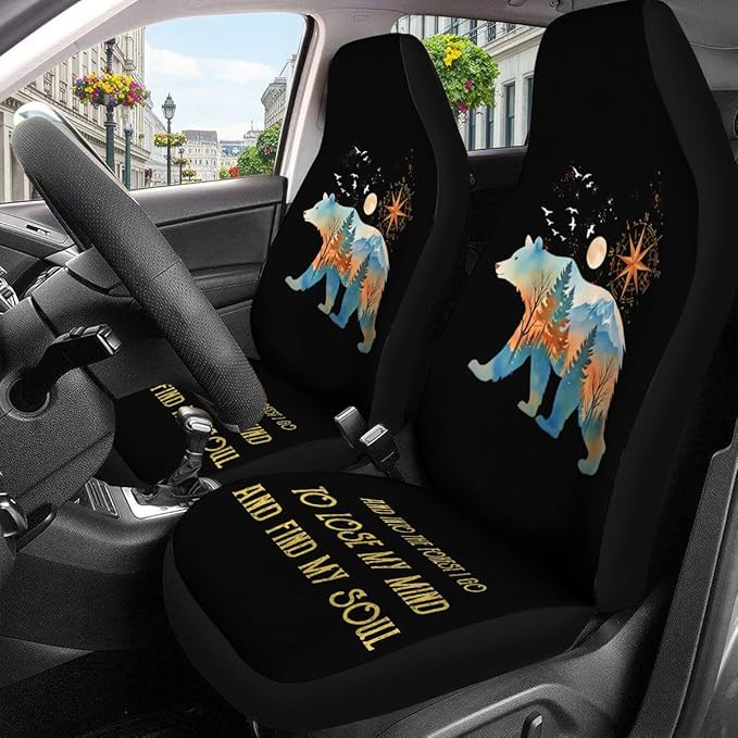 GENANY Camping Themed Car Seat Covers Set of 2, Wildlife Bear Breathable Front Seat Covers for Truck Sedan SUV, Bear Car Accessories, Hiking Themed Gift for Women Men