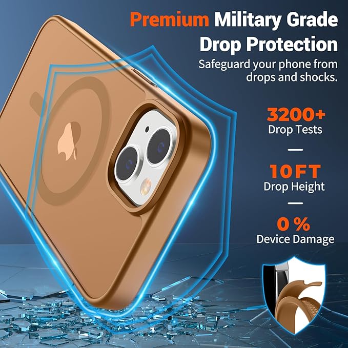 SUPFINE Magnetic for iPhone 15 Case (Compatible with MagSafe) (Military Grade Drop Protection) Translucent Matte Shockproof with Anti-Fingerprint Phone Case,Brown