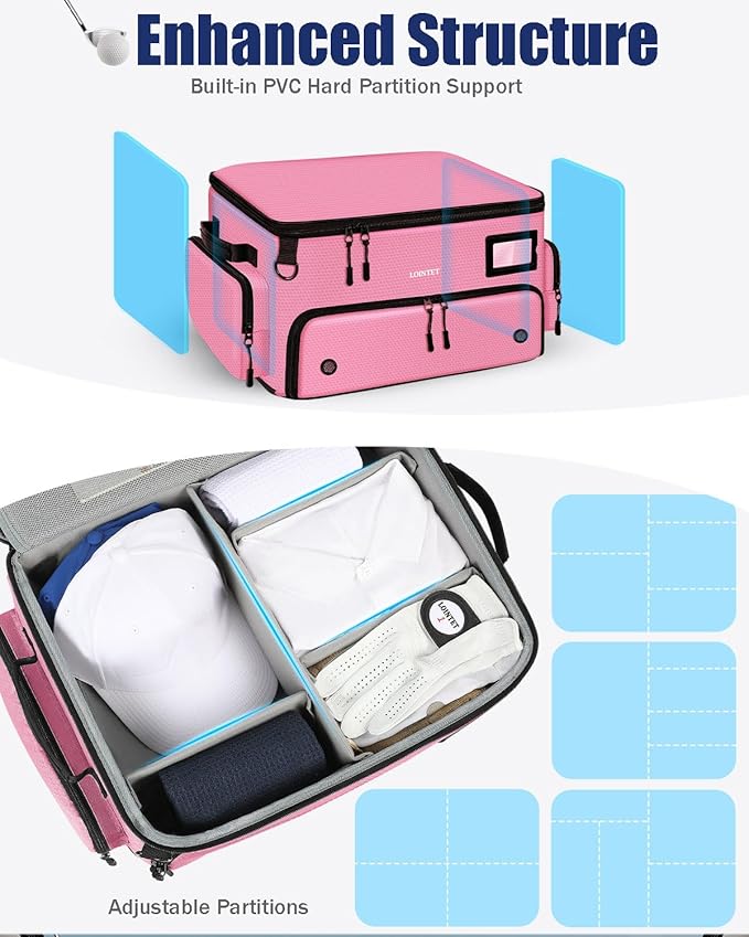 LOINTET Golf Trunk Organizer, Waterproof Car Golf Locker with Separate Ventilated Compartment for 2 Pair Shoes, Golf Storage for Balls, Tees, Cap, Clothes, Gloves, Accessories, Gifts for Men, Women