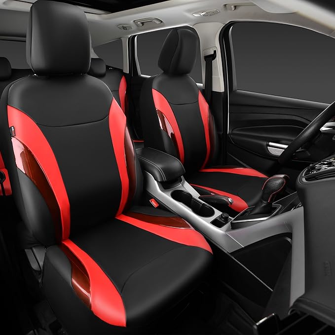 CAR PASS Jelly Leather Car Seat Covers Full Set,Waterproof Automotive Seat Covers for Cars SUV Sedan Truck,Airbag Compatible,Sporty Universal Fit for Cute Women Girl (Black and Red)