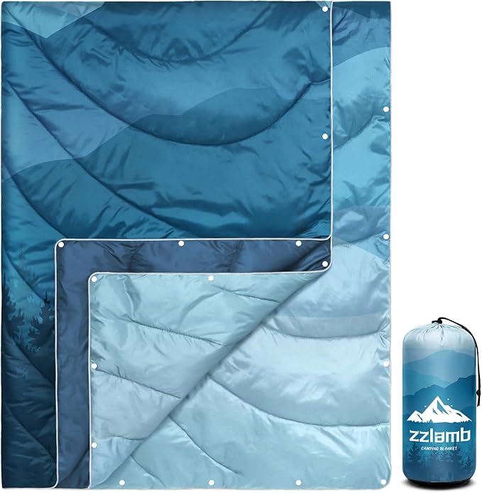 zzlamb Camping Blanket for Cold Weather,Outdoor Puffy Blanket Portable Down Alternative,Windproof Warm Cloak with Snaps,Cozy Quilt Backpacking Picnic RV Travel Plane Car Hammock Beach Climbing