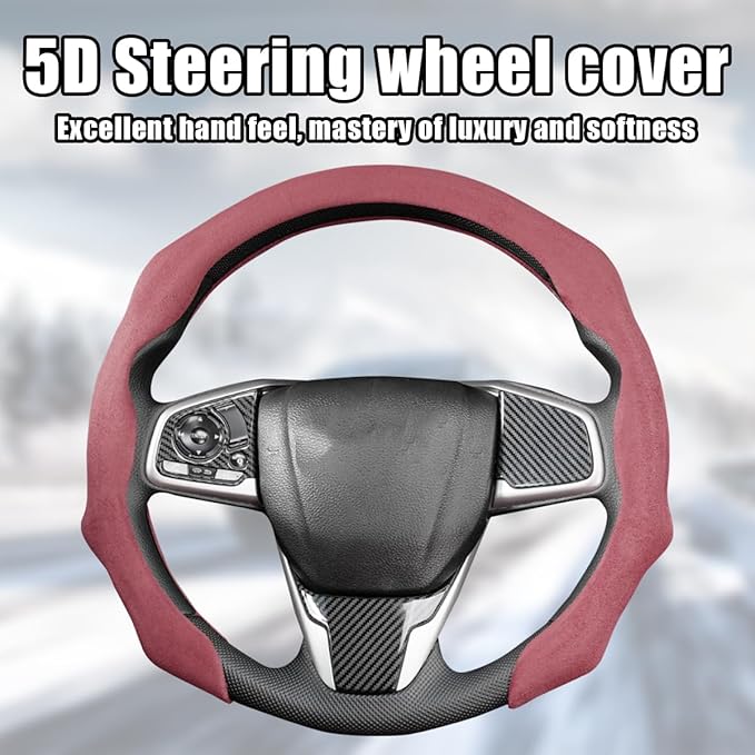 Mandark Car Steering Wheel Cover, Suede Sport Vehicle Steer Wheel Protector Fitting 15 Inch, Non-Slip Comfortable Automotive Interior Decoration Accessories, Universal for Most Cars (Wine Red)