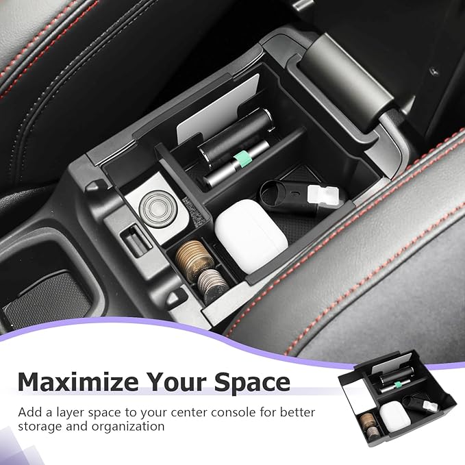 LUWU Center Console Organizer Compatible with 2022-2024 2025 2026 Subaru WRX Accessories Armrest Console Secondary Storage Box Insert Tray ABS Material Black (Standard Six-Speed Manual Transmission)