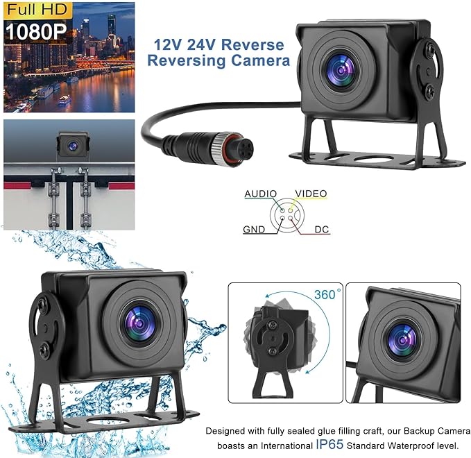 Kairiyard Dual RV Backup Camera with 7 Inch Monitor, AHD 1080P, 2 Channel, DIY Guide Lines 150 Degree Wide View Angel Wired Reverse Rear View Camera for Truck Car Trailer Camper Tractor