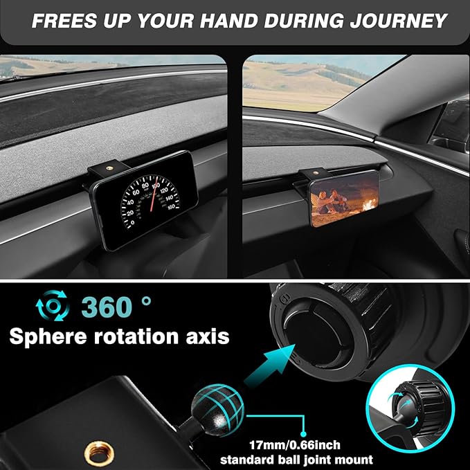 BestEvMod Dashboard Car 1/4 Screw Mount Phone Holder Tablet Mag Safe Compatible with Refreshed Tesla Model Y Juniper Model 3 Highland fits for All Phones & Android 360° Adjustable (Mag Safe)