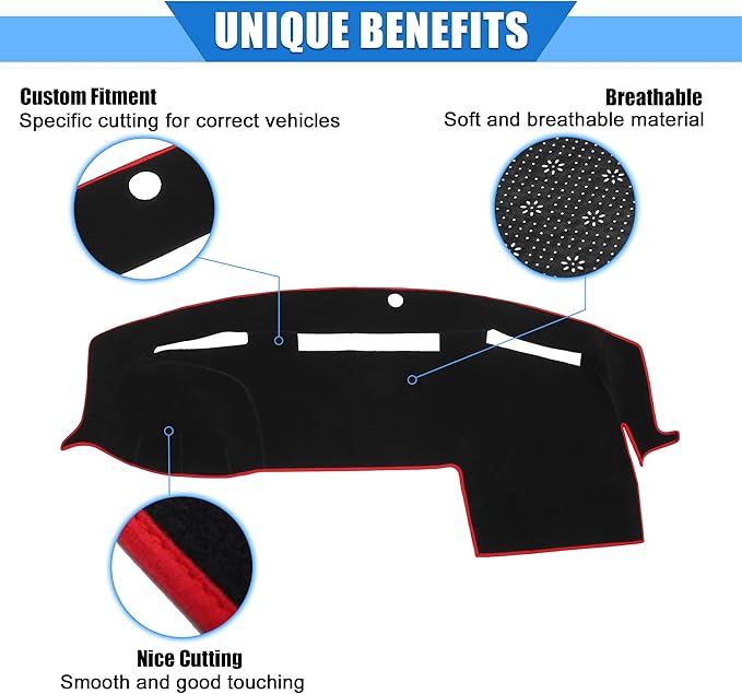 Car Dashboard Cover Compatible for Dodge for Ram 2010-2018, Protective Polyester Red Center Console Interior Trim Dash Cover Mat Pad