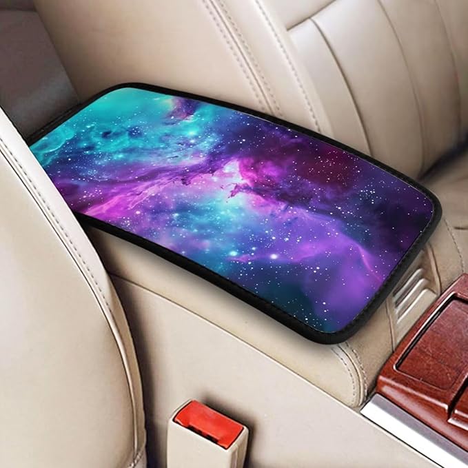 Galaxy Cosmic Center Console Armrest Cover Outer Space Arm Rest Box Lid Console Covers Nebula Fantasy Arm Rest Pads Fit for Most Cars Sedans Vans Truck Vehicles SUV