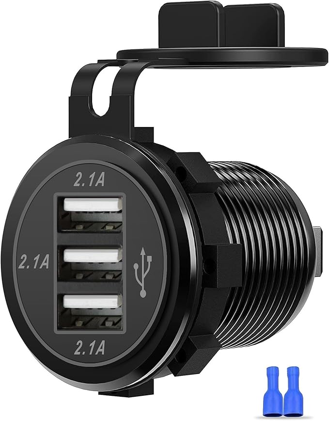 12V USB Outlet, 3 Port Charger Socket 12V/24V Car USB Charger Socket for Car Boat Marine Bus Truck Golf RV Motorcycle and More 1-Pack