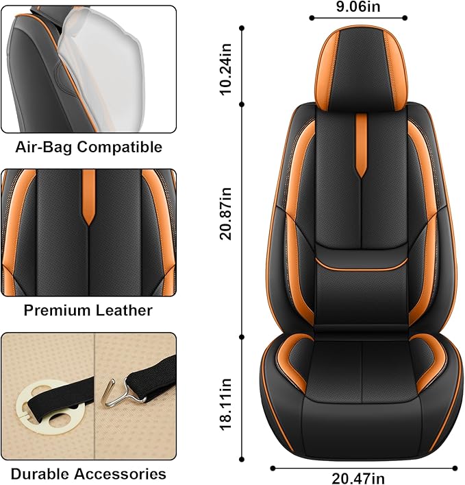 Fit for 98% of Mercedes Benz Car Seat Covers, Premium Nappa Leather Seat Cover, Fully Wrapped Protect Modern Style Seat Cover (2-Seat Standard, Black & Orange)