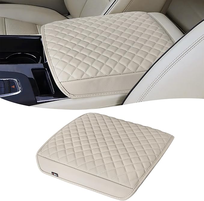KBH Center Console Armrest Cushion Cover for Cadillac Escalade 2021 2022 2023 2024 2025 2026, Arm Rest Lid Protector, Vinyl Leather Trim, Anti-Scratch, Whisper Light Beige