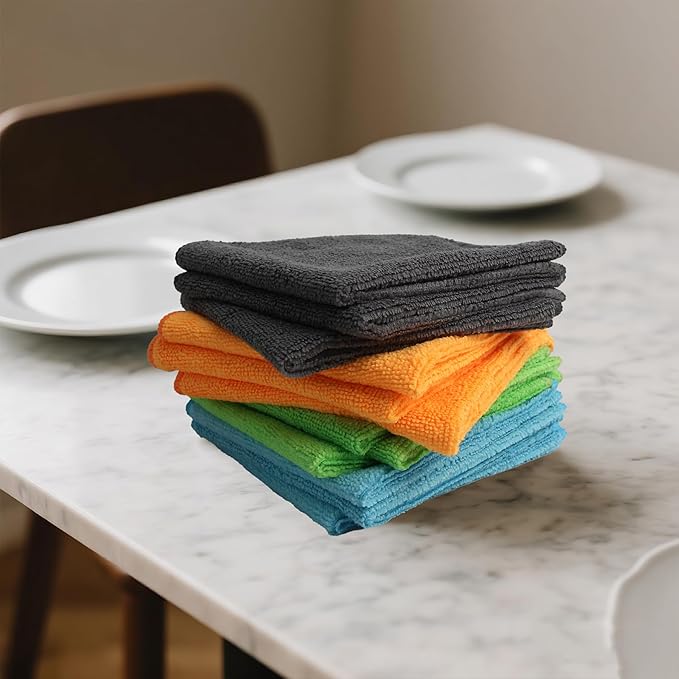 Tricol Clean 12 Pack Microfiber Cleaning Cloth 11.8x11.8inch - Streak-Free, Reusable Microfiber Wipes Towels for Glass, Kitchen, Car, Dusting - Absorbent & Lint-Free-Mixed 4 Colors