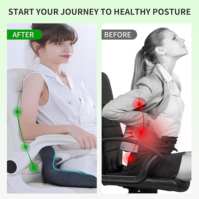 Seashell Memory Foam Seat Cushion -for Office Chair, Truck seat, Car Seat, Airplane Back Support & Sciatica Relief & Tailbone & Coccyx Pain Relief for Long Sitting and Driving(Black)