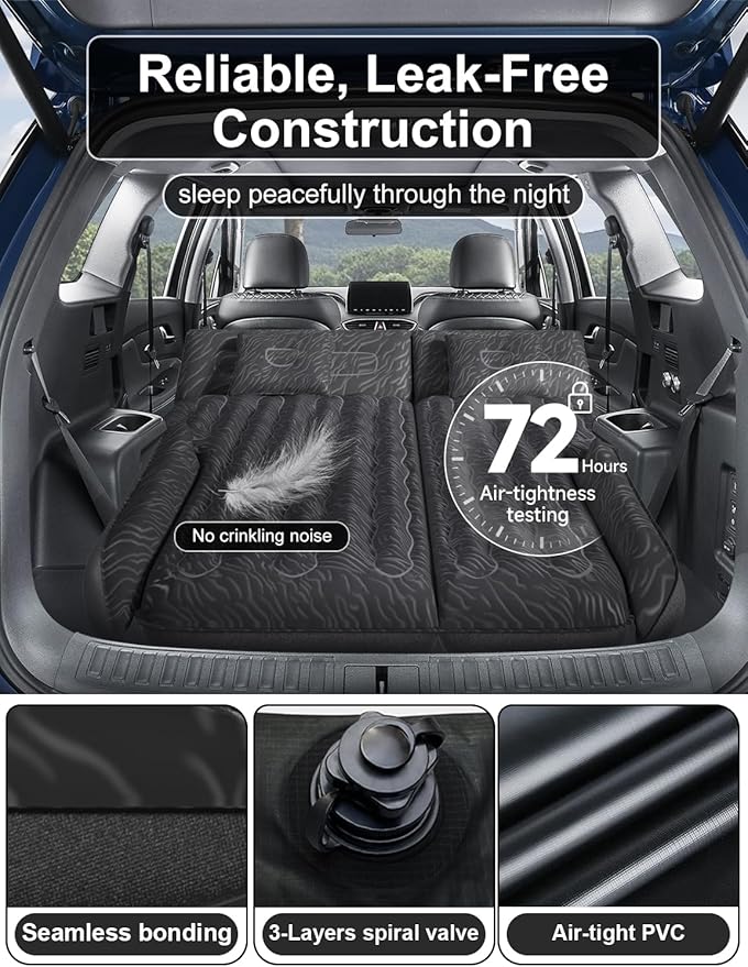 Umbrauto SUV Air Mattress for Car Camping, Leakproof & Quick Inflation Sleeping Airbed with Electric Pump, Fits Most Compact, Mid-Size & Full-Size SUV Trunks for Road Trip Travel