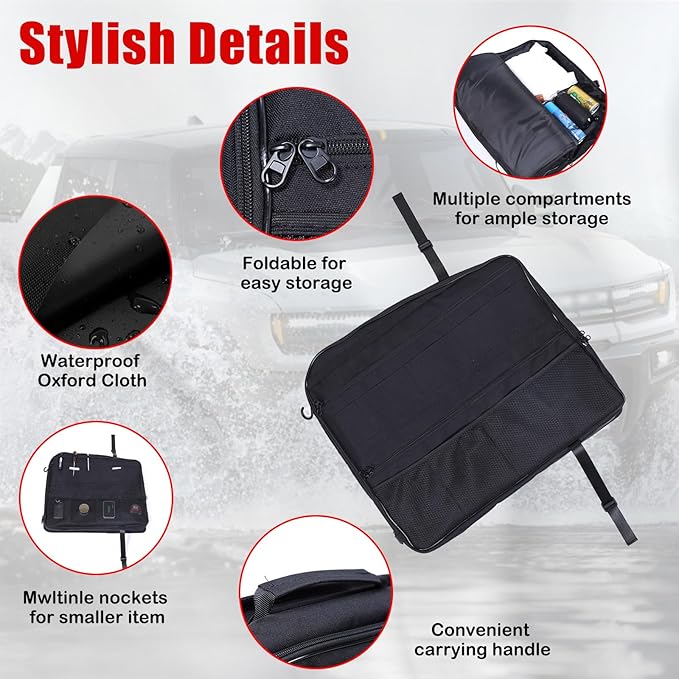 Roof Organizer Bag Storage for Hummer EV Accessories Sunroof Rooftop Panel Waterproof Foldable Heavy Duty Hardtop Cargo Carrier Bag Overhead for Hummer EV SUV Pickup 2022-2025 2026 (Rear Roof-Left)