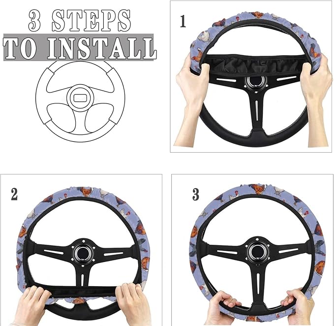 AFPANQZ Cute Polka Chicken Car Steering Wheel Cover Sweat Absorption Safe Driving Anti-Slip Durable Steering Wheel Protection No Smell Fashion Machine Washable Universal Purple