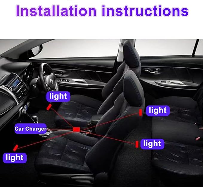 4-in-1 RGB Car Interior Lights with APP Control, Music Sync Mode, 12V LED Strip Light Kit for Car, Truck, SUV – Smart Ambient Lighting with Color Changing & Sound Activated, Car Charger Included