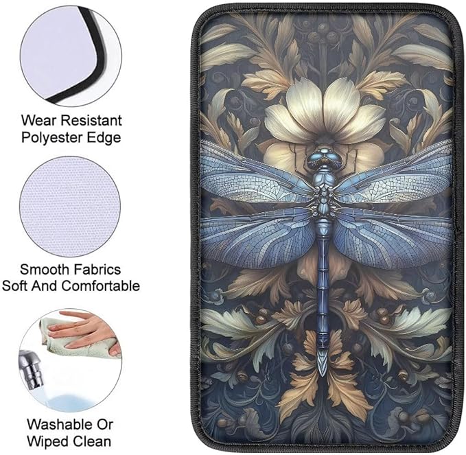 Suobstales Dragonfly Floral Print Car Armrest Pad Soft Center Console Arm Rest Protector Cover Universal Car Interior Accessories Decoration