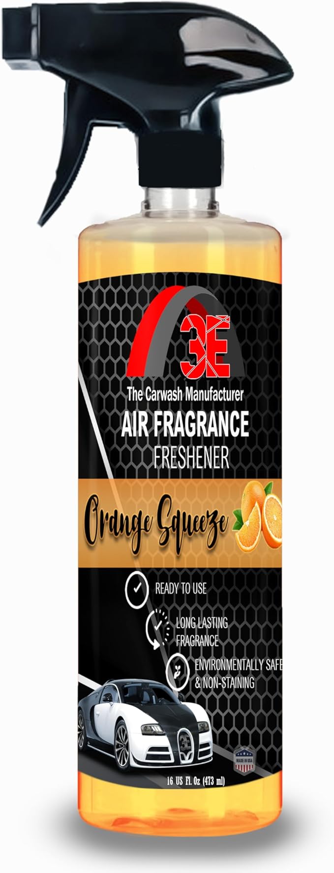 3E Car Air Freshener Premium Orange Squeeze Scent 16 fl oz – Professional Automotive Air Freshener & Odor Eliminator, Long-Lasting Interior Fragrance for Cars, Trucks, SUVs, RV, Home & Office (ORANGE)