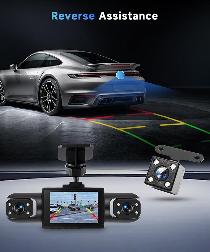 4 Channel 360° Dash Cam Front and Rear Inside Left Right, 2 Inch Dash Camera for Cars, Built-in Night Vision, Sensitive Motion Detection 24/7 Recording Parking Mode Monitor Reversing Help