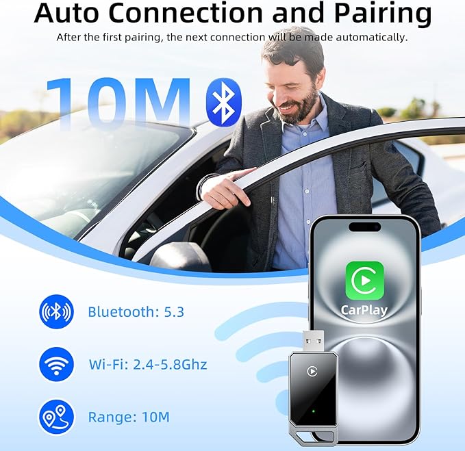 for Apple Wireless Carplay Adapter, Converts Wired to Wireless, Plug & Play, No Delay, Mini Carplay with USB & USB C, Compatible with iPhone 6 or above/iOS10+ & Cars from 2016 (Gray) (Carplay A)