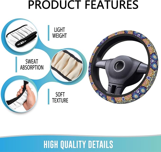Elastic Steering Wheel Cover Car Accessories Cute Universal 15 Inch Absorbing Sweat Non-Slip Breathable for Woman - Boho Floral