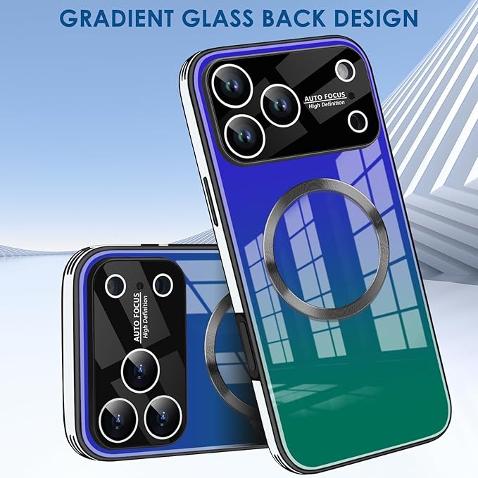 Guppy Compatible with iPhone 17 Pro Max Magnetic Case, with Full Camera Lens Protector [Compatible with MagSafe] Scratch Resistant Gradient Glass Back Cover Phone Case-Purple
