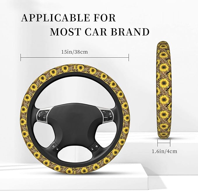 Sunflower Leopard Print Auto Car Steering Wheel Cover Universal 15 Inch Neoprene Interior Decor Protection Accessories