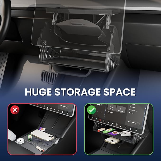 for Tesla Model Y Juniper Under Screen Storage Organizer 2025-2026/Model 3 Highland 2024-2026, Hideable Center Console Organizer Tray for Tesla Model Y Juniper Accessories, Black
