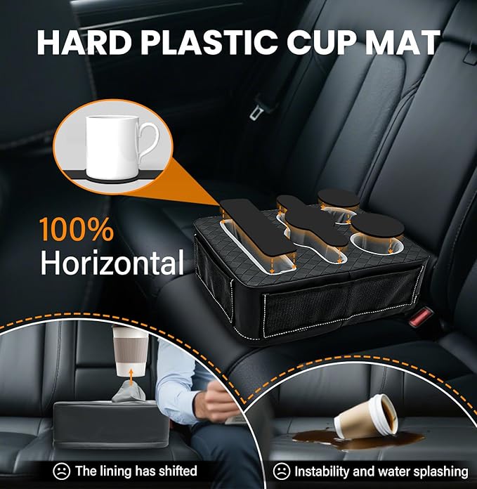 Car Cup Holder, Back Seat Cup Holder for Car, Truck Bed Organizer Boat Couch Bottle Holder Tray Expander Automotive Rear Seat Storage Accessories Pu Leather Fit for Coffee Drink Food