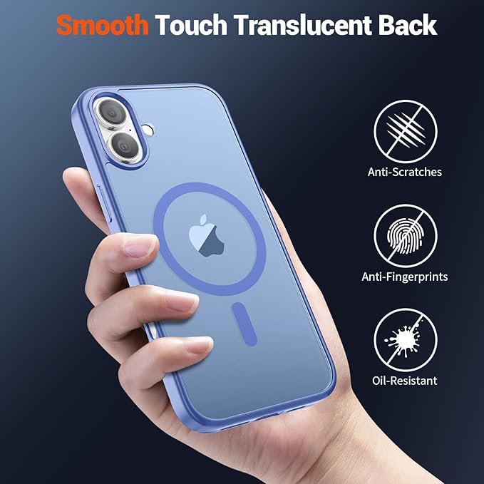 SUPFINE Magnetic for iPhone 16 Case (Compatible with MagSafe) (Military Grade Drop Protection) Slim Translucent Matte Shockproof Phone Cover,Blue Purple