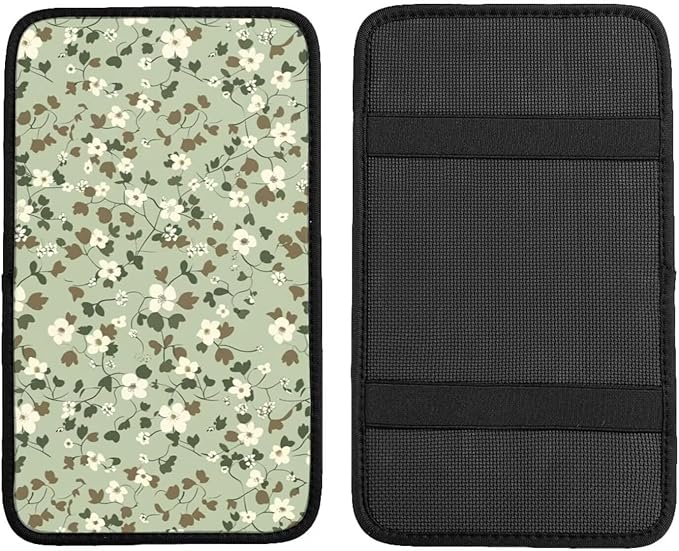 Green Leaf Armrest Cover Cute Sage Green Car Center Console Cover Auto Interior Accessories Center Console Covers Cushion Pad for Cars
